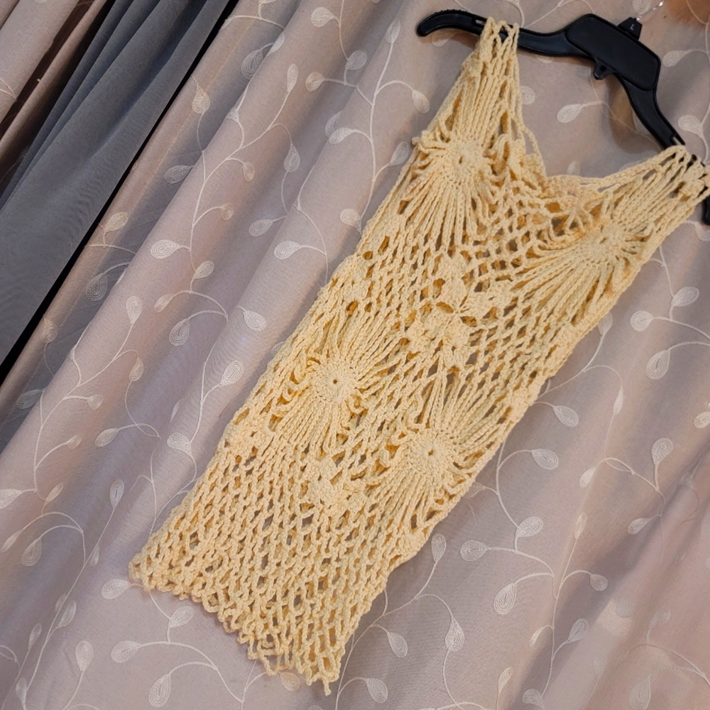 Anthro Cotton Sheer Macrame Cream Tunic Top Size S/M